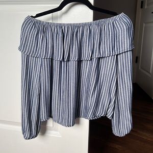 Off the shoulder blue and white striped top